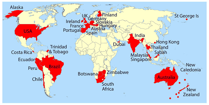 Map of World showing photographic sites